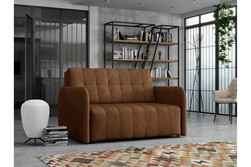 Denegal 2-sits Utdragbar Bäddsoffa 112x192 cm med Förvaring i Tyg - Cognac - Möbler - Soffa - Bäddsoffa