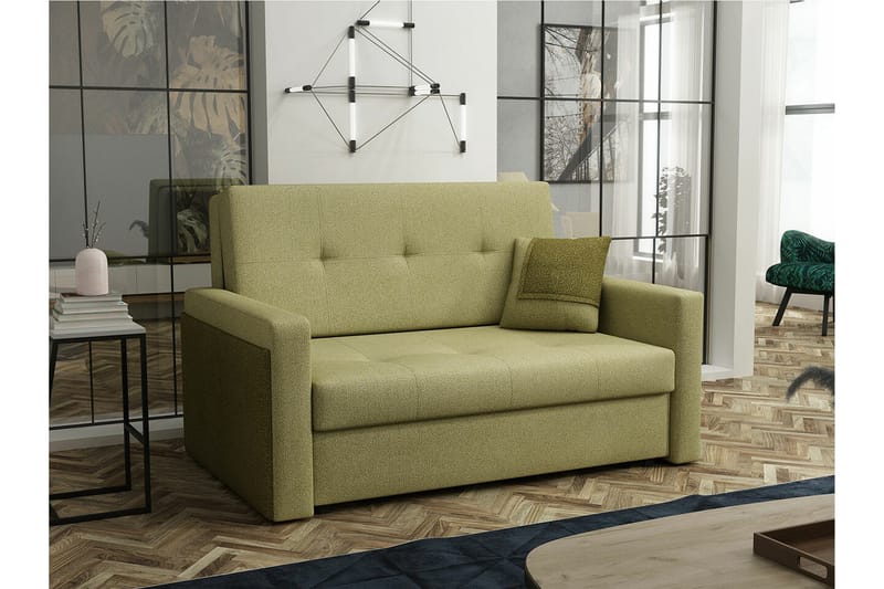 Denegal 2-sits Utdragbar Bäddsoffa med Förvaring och Knappsydd Rygg i Tyg - Grön - Möbler - Soffa - Bäddsoffa