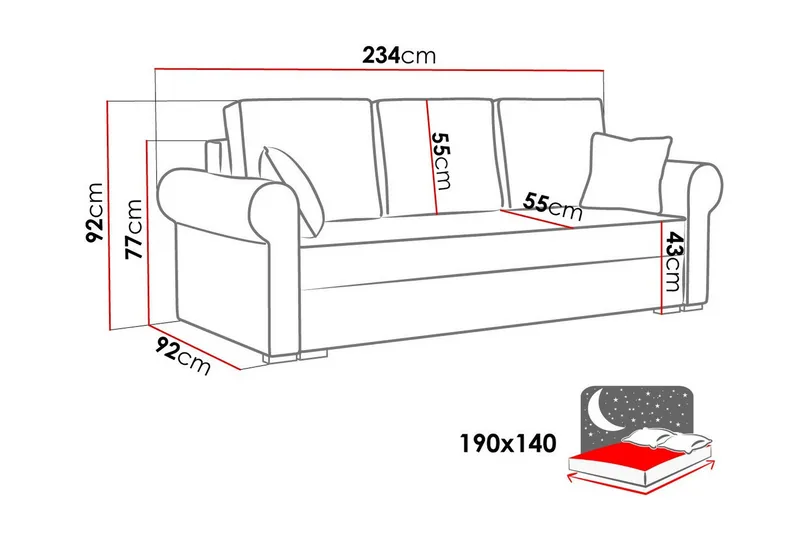 Denegal 3-sits Bäddsoffa - Möbler - Soffa - Bäddsoffa