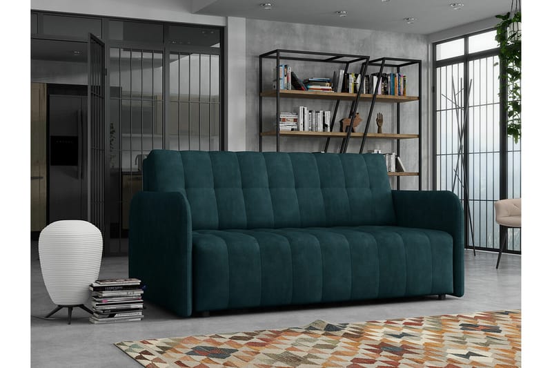 Denegal 3-sits Framåtbäddad Bäddsoffa 152x196 cm med Förvaring i Tyg - Grön - Möbler - Soffa - Bäddsoffa