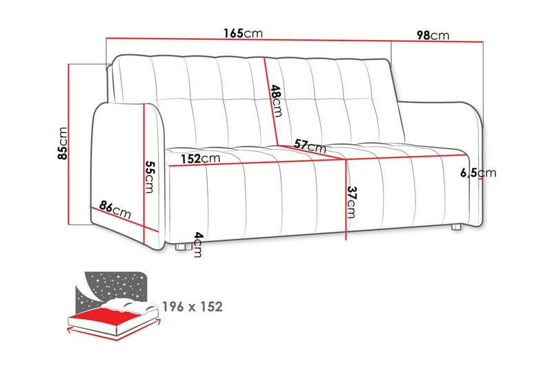 Denegal 3-sits Framåtbäddad Bäddsoffa 152x196 cm med Förvaring i Tyg - Grön - Möbler - Soffa - Bäddsoffa