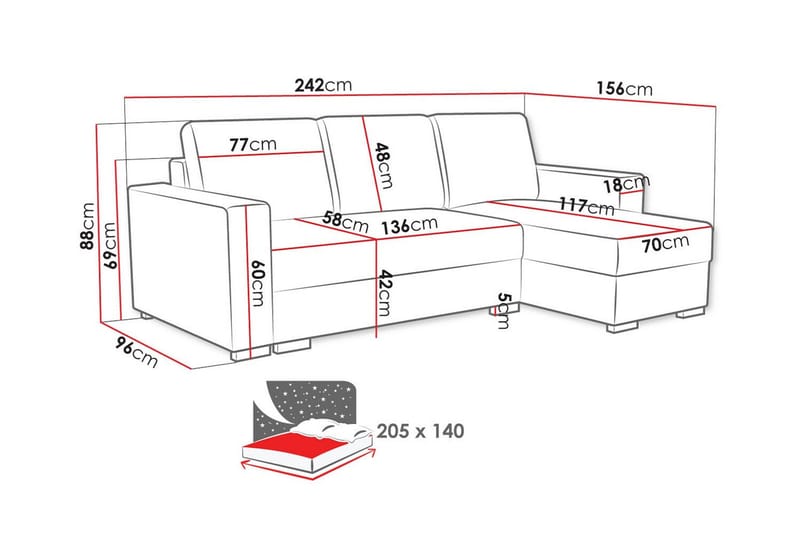 Denegal 3-sits Hörnbäddsoffa - Grå - Möbler - Soffa - Bäddsoffa