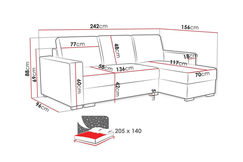 Denegal 3-sits Hörnbäddsoffa - Ljusbrun - Möbler - Soffa - Bäddsoffa