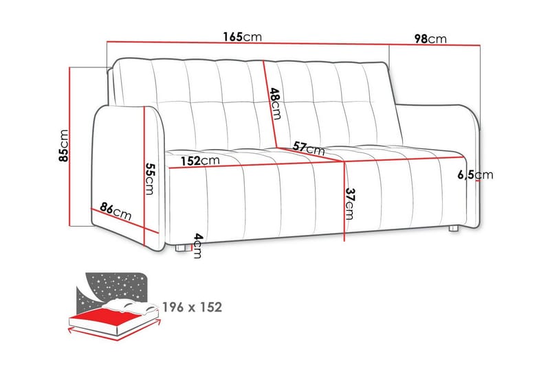 Denegal 3-sits Utdragbar Bäddsoffa 152x196 cm med Förvaring i Tyg - Cognac - Möbler - Soffa - Bäddsoffa
