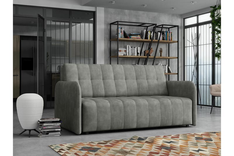 Denegal 3-sits Utdragbar Bäddsoffa 152x196 cm med Förvaring i Tyg - Grå - Möbler - Soffa - Bäddsoffa