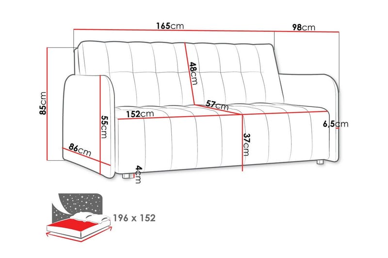 Denegal 3-sits Utdragbar Bäddsoffa 152x196 cm med Förvaring i Tyg - Grå - Möbler - Soffa - Bäddsoffa