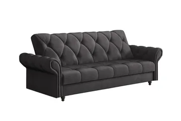 Denegal liten 3-sits Bäddsoffa Längsbäddad i Plysch - Mörkbrun - Möbler - Soffa - Bäddsoffa