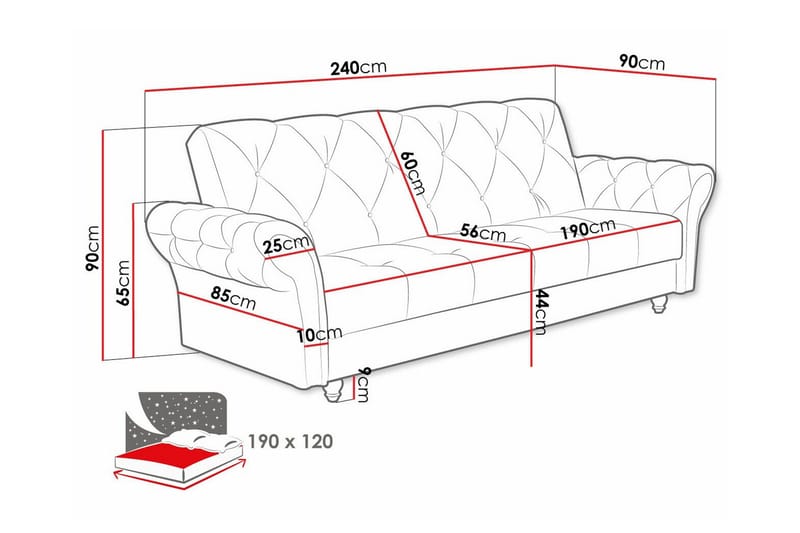 Denegal liten 3-sits Bäddsoffa Längsbäddad i Plysch - Ljusbrun - Möbler - Soffa - Bäddsoffa