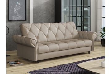 Denegal liten 3-sits Bäddsoffa Längsbäddad i Plysch - Ljusbrun - Möbler - Soffa - Bäddsoffa