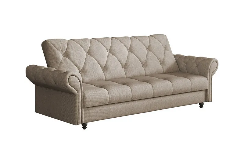 Denegal liten 3-sits Bäddsoffa Längsbäddad i Plysch - Ljusbrun - Möbler - Soffa - Bäddsoffa