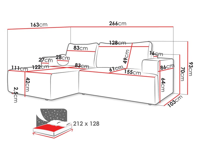 Deylor Bäddsoffa med Divan 3-sits - Grå - Möbler - Soffa - Bäddsoffa