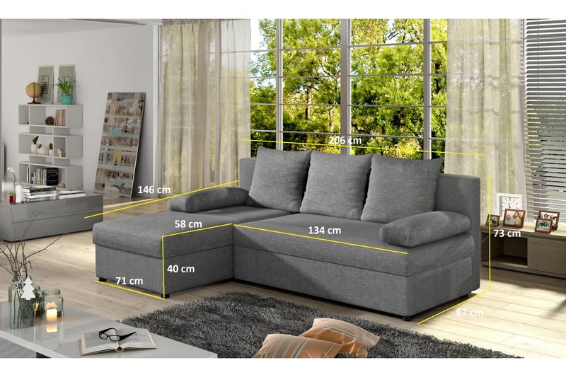 Dirk Bäddsoffa med Divan - Grå - Möbler - Soffa - Bäddsoffa