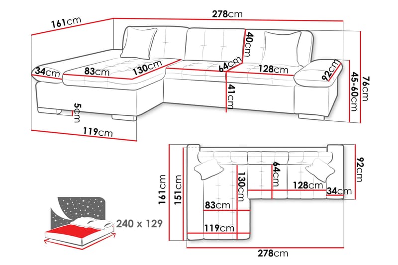 Djerra Bäddsoffa med Divan 3-sits - Beige - Möbler - Soffa - Bäddsoffa