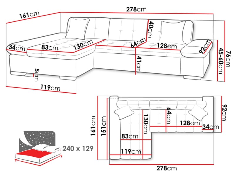 Djerra Bäddsoffa med Divan 3-sits - Brun - Möbler - Soffa - Bäddsoffa