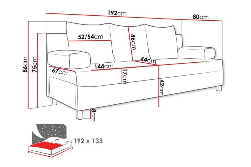 Dover Bäddsoffa 192x80x80 cm - Grå - Möbler - Soffa - Bäddsoffa