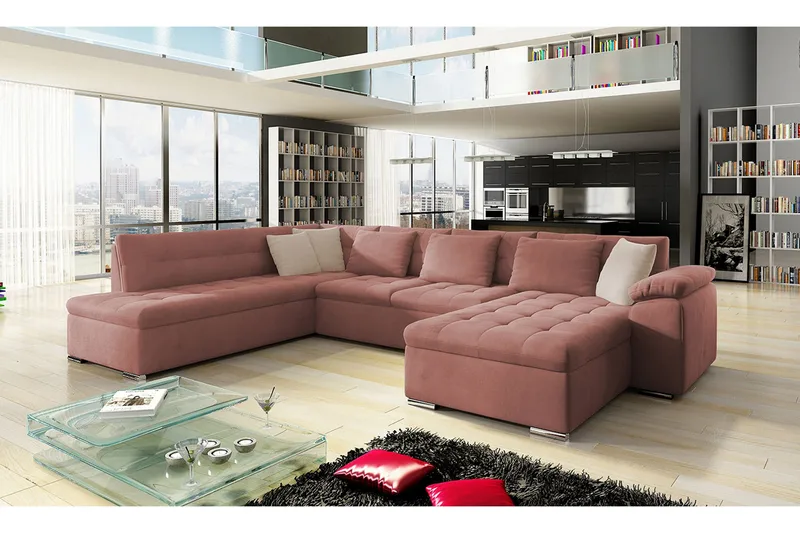 Dynir 4-sits Bäddsoffa i Sammet - Rosa - Möbler - Soffa - Bäddsoffa