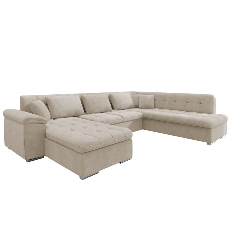 Dynir 6-sits Högervänd U-formad Bäddsoffa 125x290 cm med Förvaring i Tyg, Beige