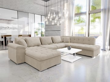 Dynir 6-sits Högervänd U-formad Bäddsoffa 125x290 cm med Förvaring i Tyg - Beige - Möbler - Soffa - Bäddsoffa