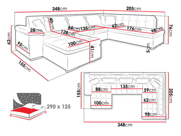 Dynir 6-sits Högervänd U-formad Bäddsoffa 125x290 cm med Förvaring i Tyg - Beige - Möbler - Soffa - Bäddsoffa