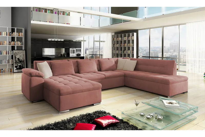 Dynir Bäddsoffa m. Divan och Schäslong 4-sits med Förvaring - Rosa - Möbler - Soffa - Bäddsoffa