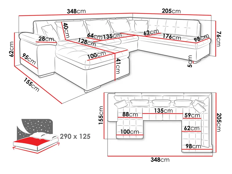 Dynir Bäddsoffa med Divan och Schäslong 5-sits - Blå - Möbler - Soffa - Bäddsoffa