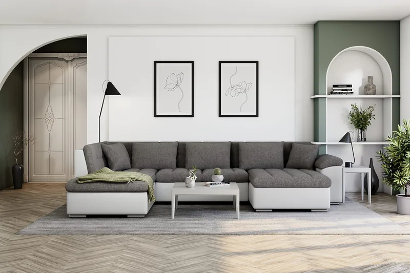 Dynir Hörnbäddsoffa Divan med Förvaring Höger - Vit/Ljusgrå - Möbler - Soffa - Bäddsoffa