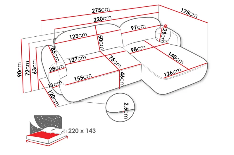 Efrem Bäddsoffa med Divan 3-sits i Bouclé - Brun - Möbler - Soffa - Bäddsoffa
