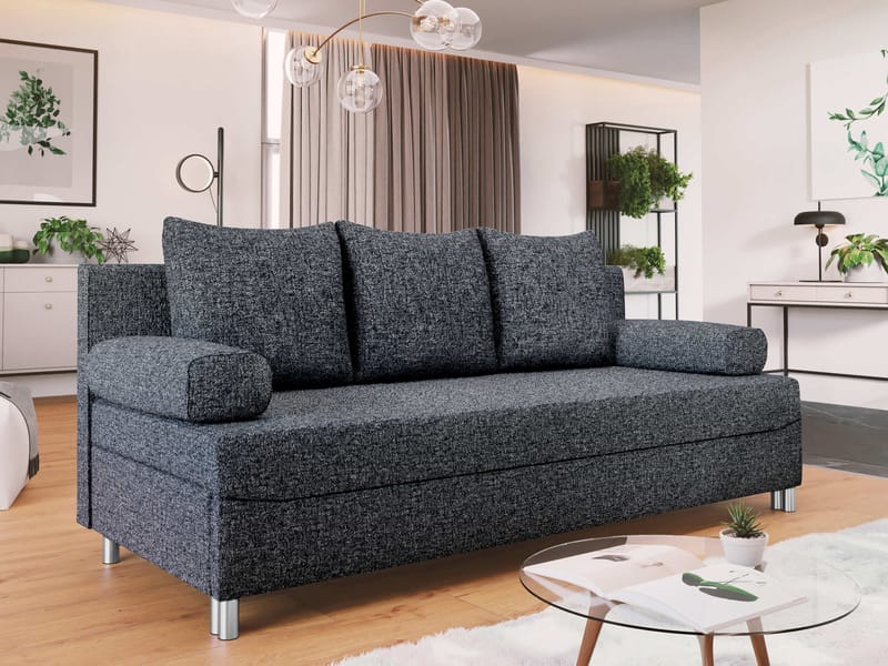 Eifion 3-sits Längsbäddad Bäddsoffa 133x192 cm med Förvaring i Tyg - Grå - Möbler - Soffa - Bäddsoffa