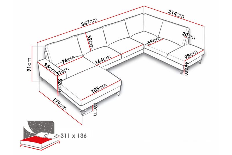 Emet Bäddsoffa med Divan och Schäslong 5-sits - Grå - Möbler - Soffa - Bäddsoffa