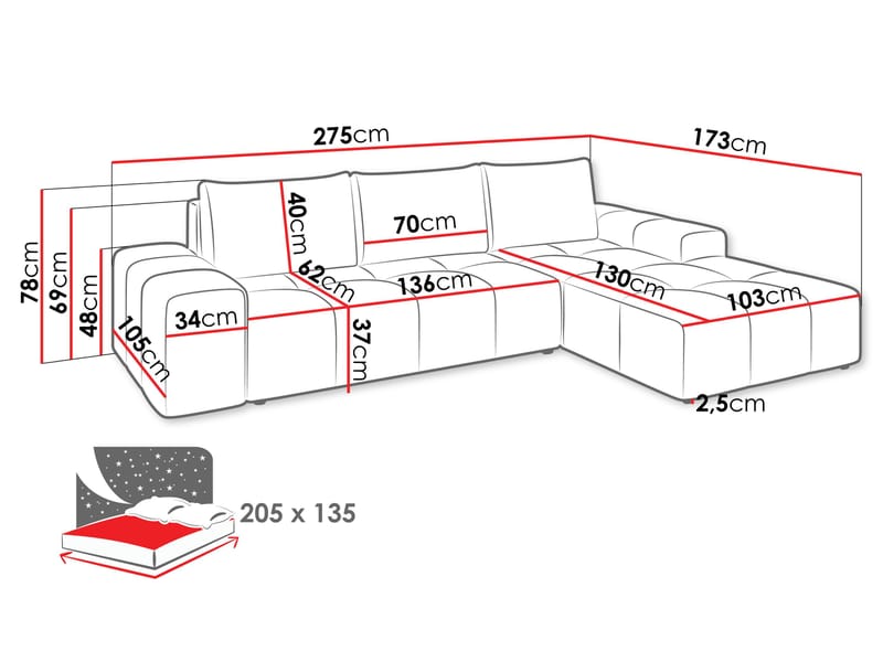 Falor 3-sits Bäddsoffa med divan Högervänd - Ljusgrå - Möbler - Soffa - Bäddsoffa