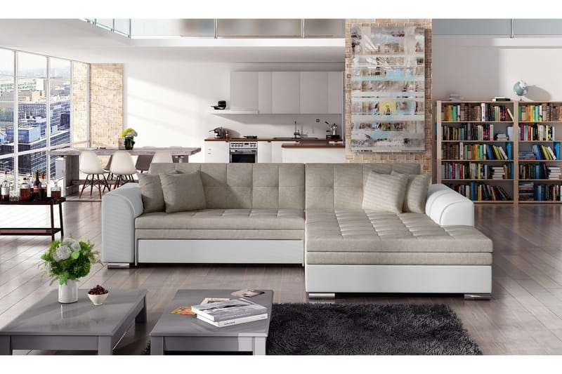 Falseti Bäddsoffa med Divan, Beige/Vit