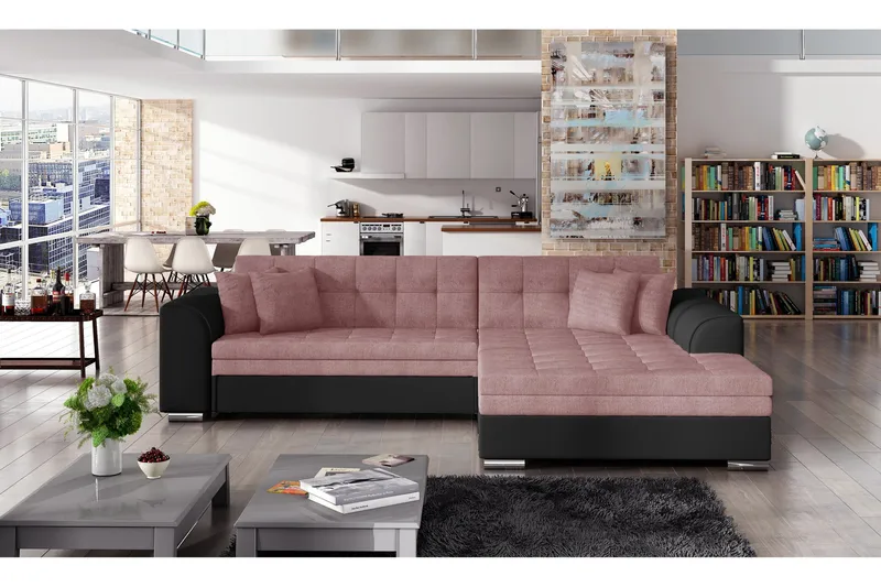 Falseti Bäddsoffa med Divan, Rosa/Svart