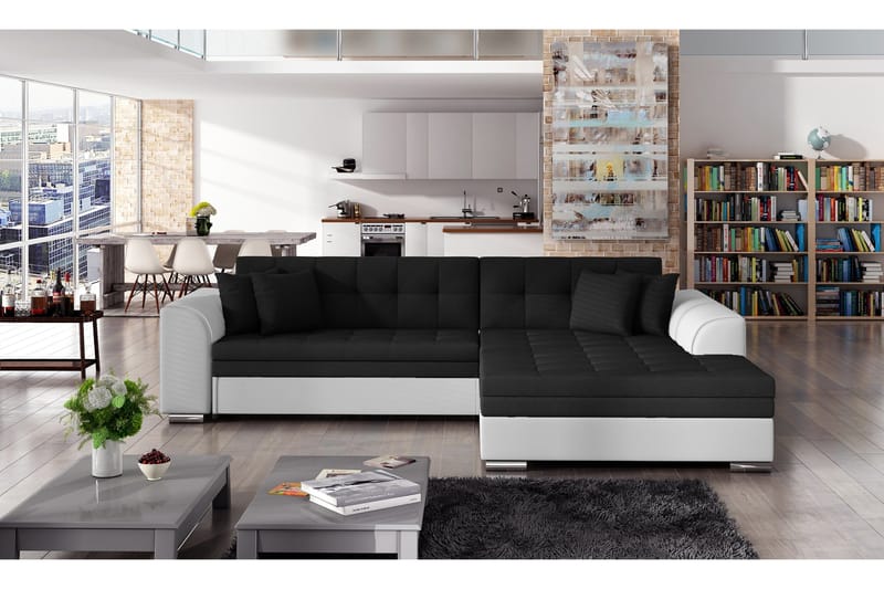 Falseti Bäddsoffa med Divan - Svart/Vit - Möbler - Soffa - Bäddsoffa