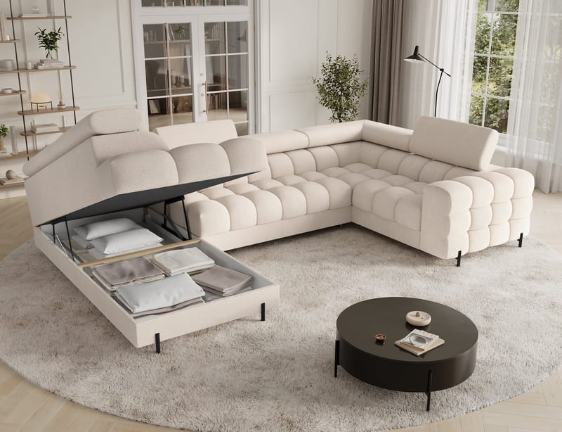 Fectory 6-sits Bubblig Hörnbäddsoffa med Schäslong och förvaring Vänster - Calmora 18 - Möbler - Soffa - Bäddsoffa