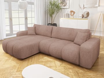 Flo 3-sits Vänster L-formad Bäddsoffa 125x230 cm med Förvaring i Boucle - Brun - Möbler - Soffa - Bäddsoffa