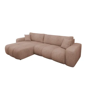 Flo 3-sits Vänster L-formad Bäddsoffa 125x230 cm med Förvaring i Boucle - Brun - Möbler - Soffa - Bäddsoffa