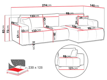 Flo 3-sits Vänster L-formad Bäddsoffa 125x230 cm med Förvaring i Boucle - Brun - Möbler - Soffa - Bäddsoffa
