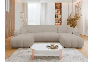Flo Bäddsoffa Dubbeldivan 4-sits i Plysch - Beige - Möbler - Soffa - Bäddsoffa