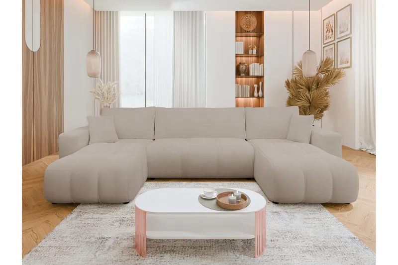 Flo Bäddsoffa Dubbeldivan 4-sits i Plysch - Beige - Möbler - Soffa - Bäddsoffa