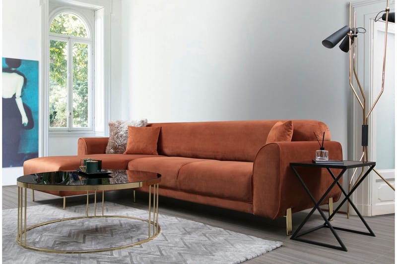 Gajanejos Vänstervänd Divanbäddsoffa 87x237 cm i Sammet - Terracotta - Möbler - Soffa - Bäddsoffa