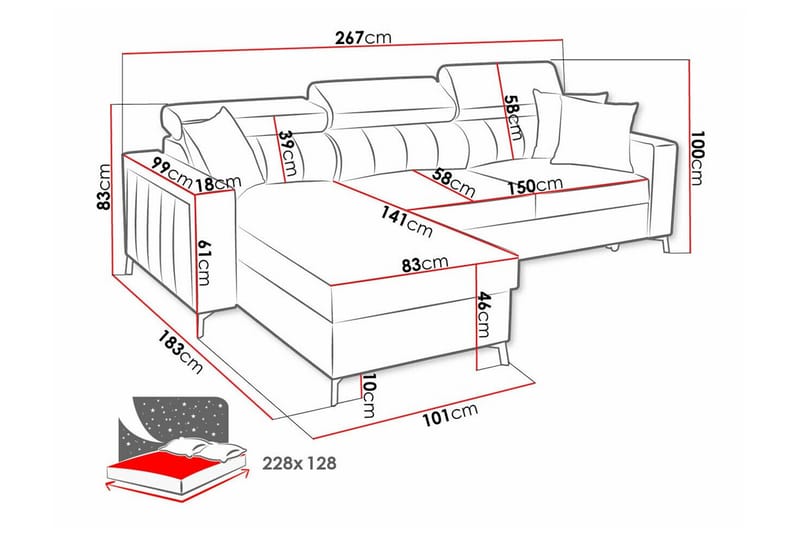 Galbally 3-sits Hörnbäddsoffa - Möbler - Soffa - Bäddsoffa