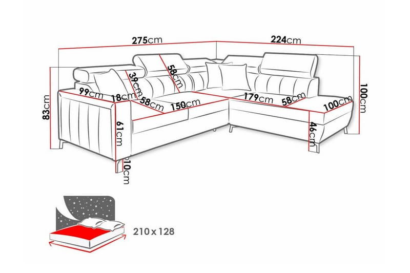 Galbally 3-sits Hörnbäddsoffa - Möbler - Soffa - Bäddsoffa