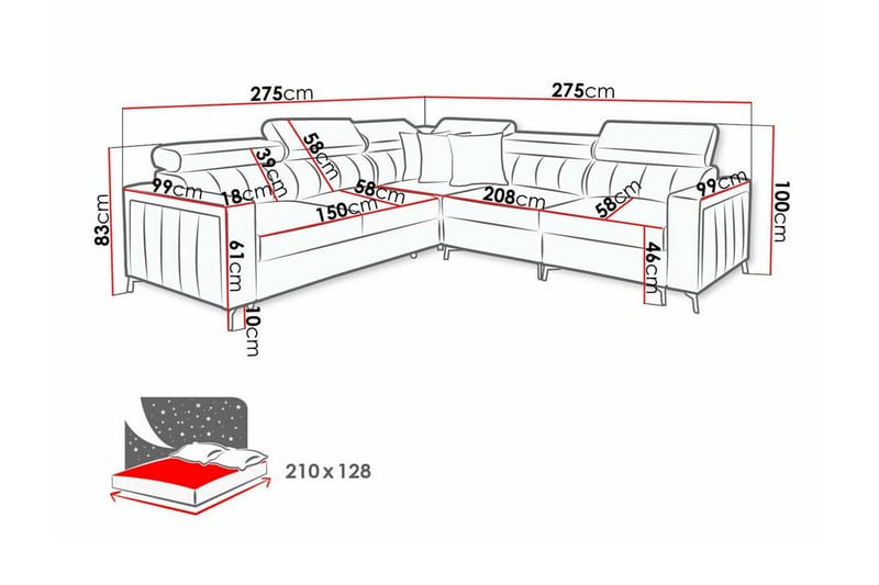 Galbally 4-sits Hörnbäddsoffa - Möbler - Soffa - Bäddsoffa