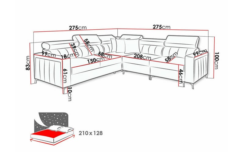 Galbally 4-sits Hörnbäddsoffa - Möbler - Soffa - Bäddsoffa