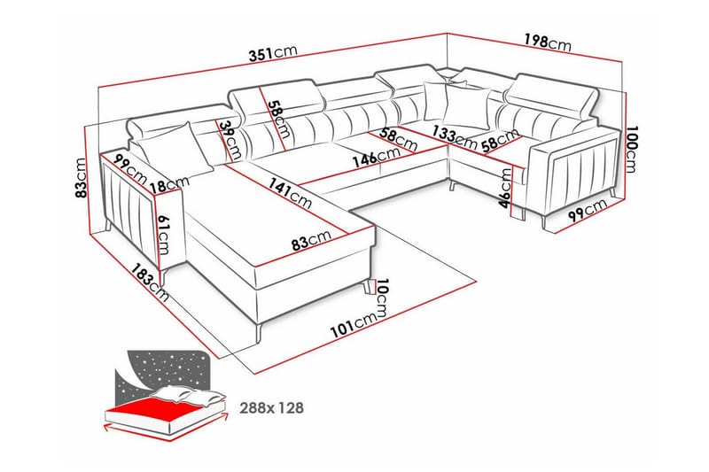 Galbally 5-sits Hörnbäddsoffa Grey - Möbler - Soffa - Bäddsoffa