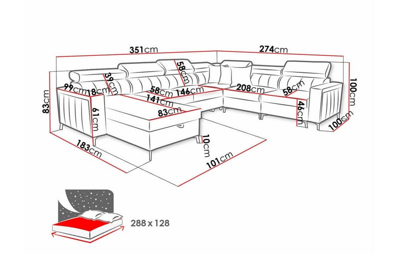 Galbally 5-sits Hörnbäddsoffa - Möbler - Soffa - Bäddsoffa