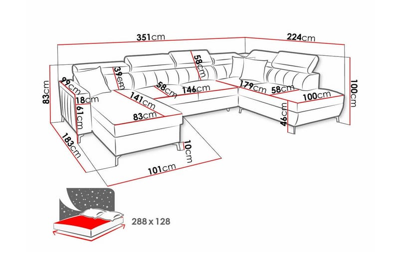 Galbally 5-sits Hörnbäddsoffa - Möbler - Soffa - Bäddsoffa