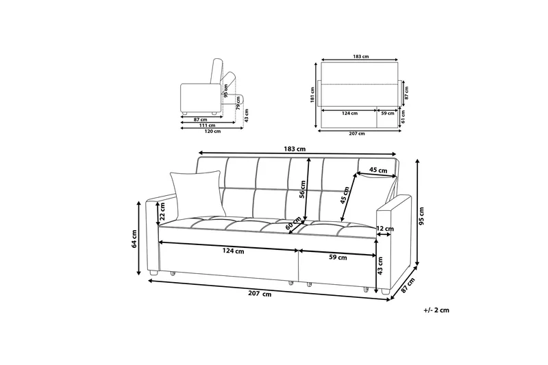 Glomma Bäddsoffa 207 cm - Svart - Möbler - Soffa - Bäddsoffa