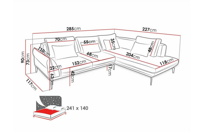 Graystone 4-sits Hörnbäddsoffa beige - Möbler - Soffa - Divansoffor & schäslongsoffa - 4 sits soffa med divan