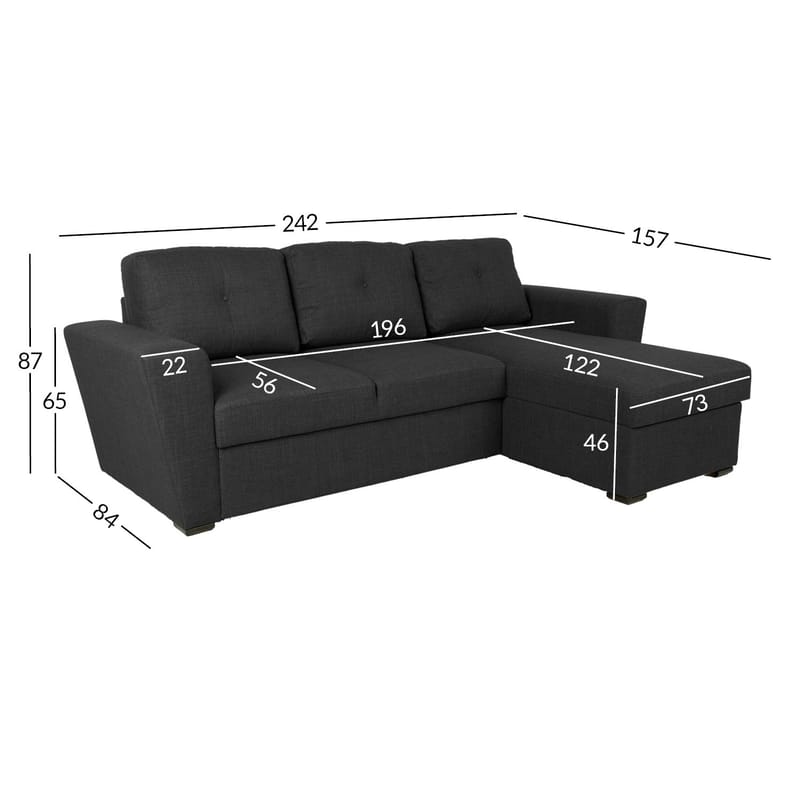Hörnbäddsoffa 3-sits Vändbar L-formad 150x196 cm med Förvaring i Tyg - Antracit - Möbler - Soffa - Bäddsoffa